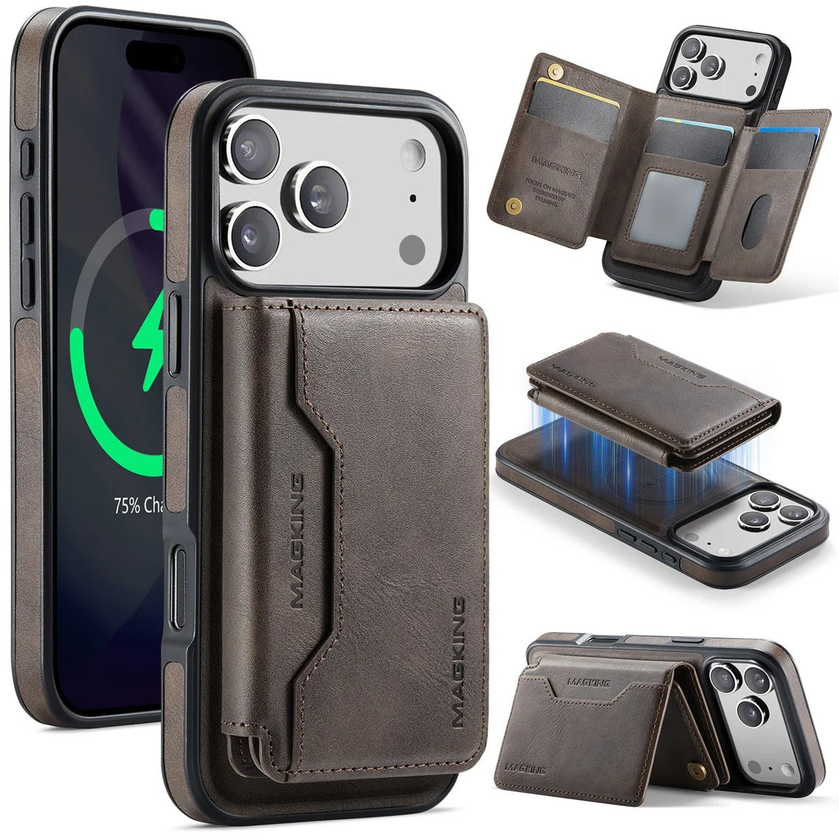 Elite iPhone Detachable Magnetic Leather Wallet Case, MagSafe-Compatible Card Holder with Shock Protection & Scratch Resistance