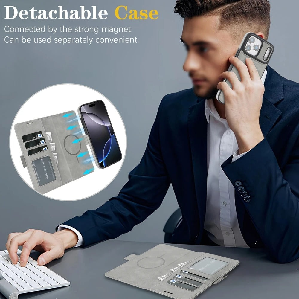 Elite iPhone Magnetic Leather Wallet Case, MagSafe-Compatible Flip Card Holder with Dual-Layer Shock Protection & Matte Finish