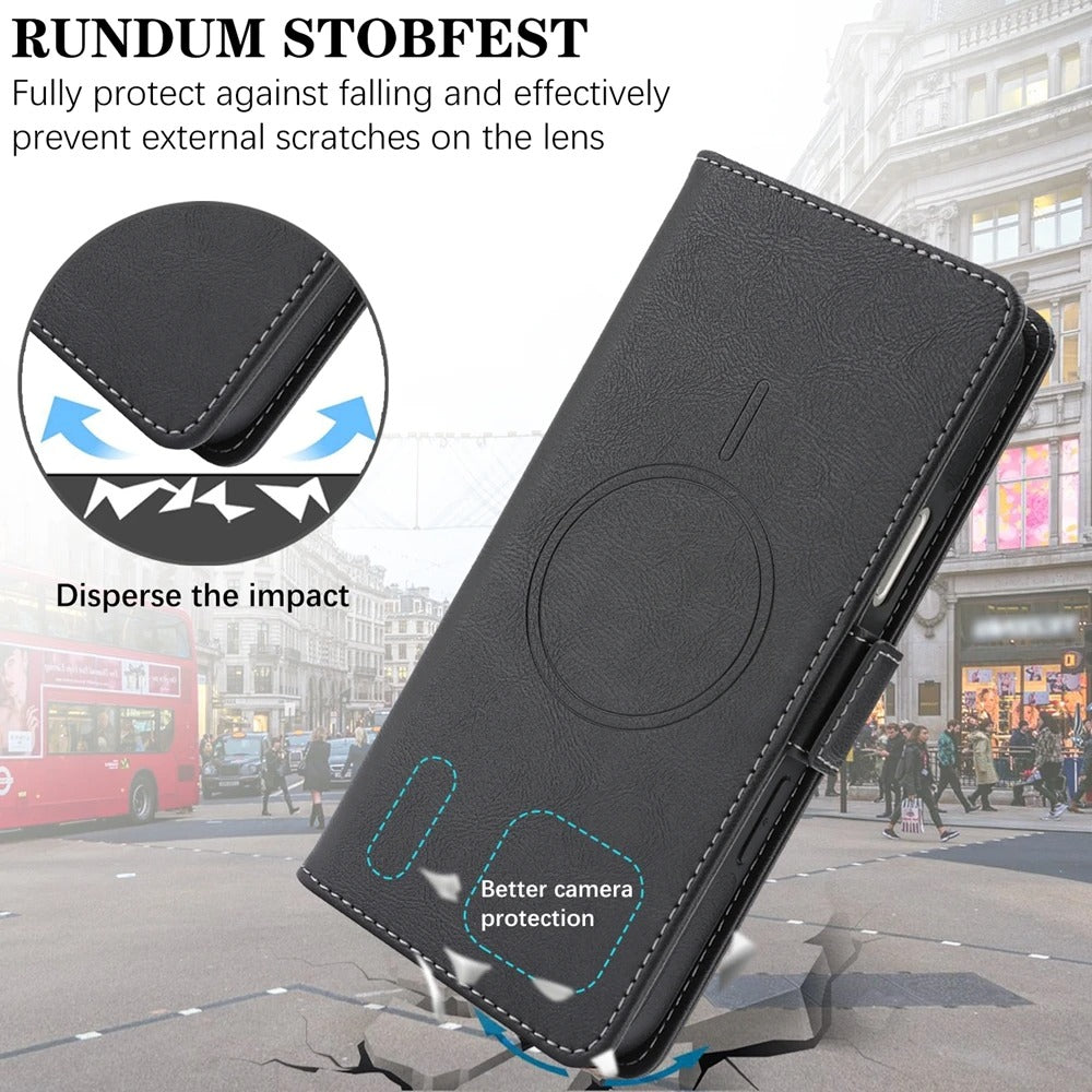 Elite iPhone Magnetic Leather Wallet Case, MagSafe-Compatible Flip Card Holder with Dual-Layer Shock Protection & Matte Finish