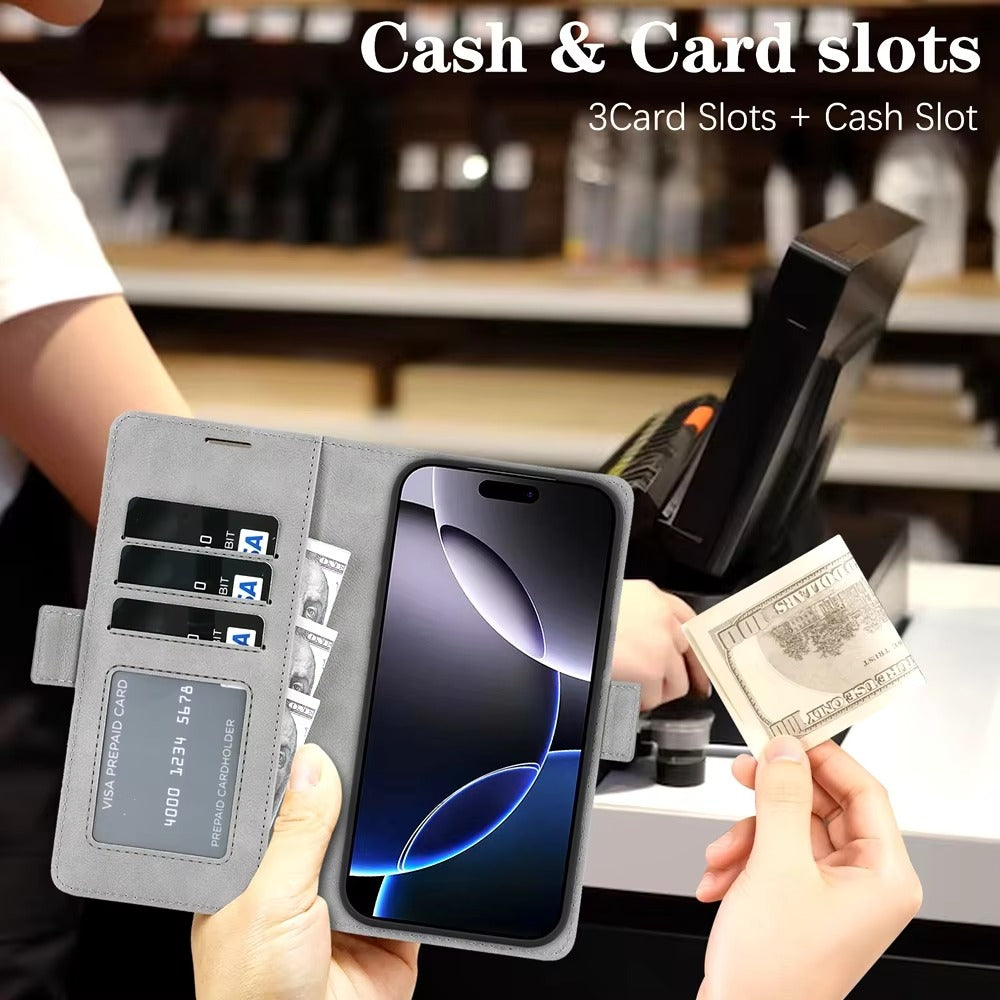 Elite iPhone Magnetic Leather Wallet Case, MagSafe-Compatible Flip Card Holder with Dual-Layer Shock Protection & Matte Finish