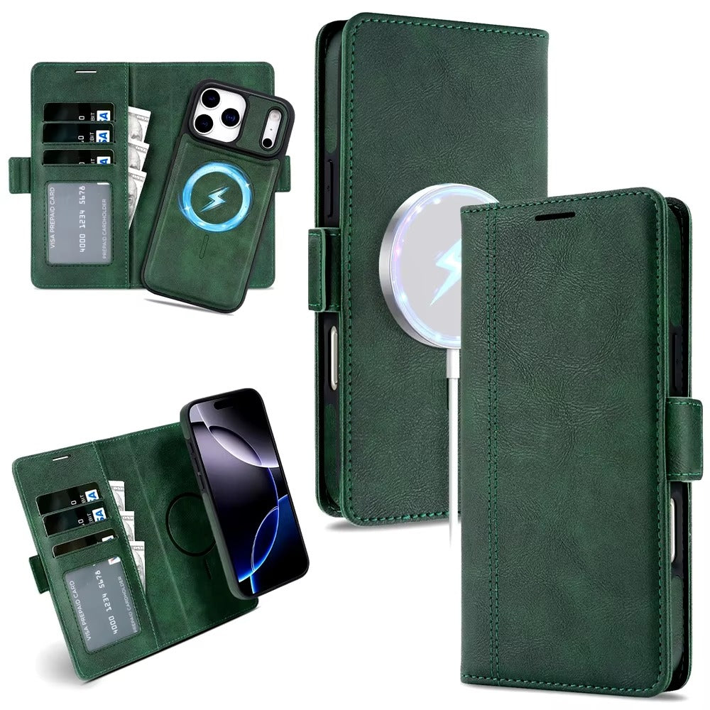 Elite iPhone Magnetic Leather Wallet Case, MagSafe-Compatible Flip Card Holder with Dual-Layer Shock Protection & Matte Finish