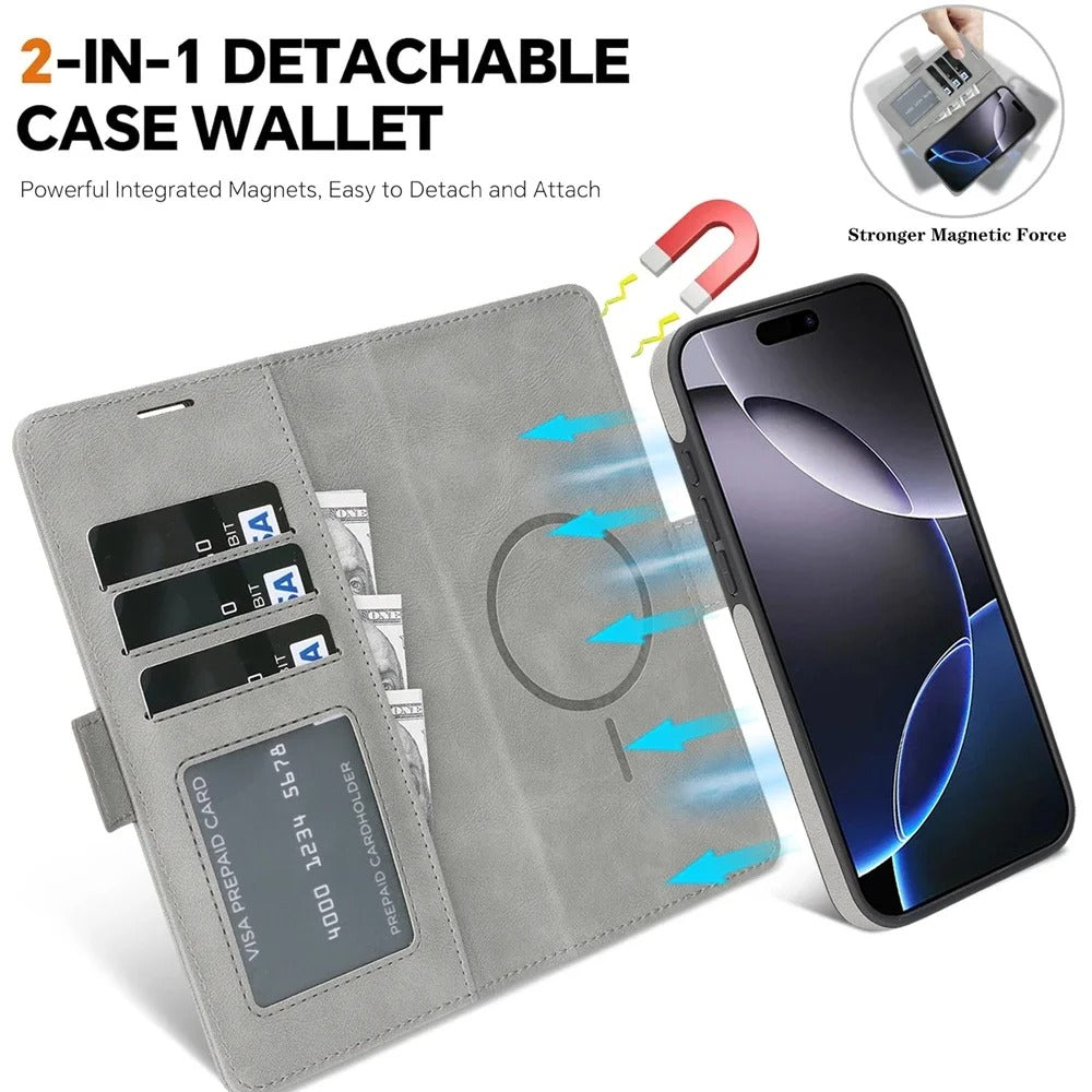 Elite iPhone Magnetic Leather Wallet Case, MagSafe-Compatible Flip Card Holder with Dual-Layer Shock Protection & Matte Finish