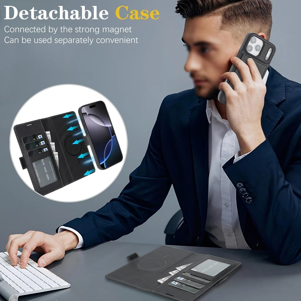 Elite iPhone Magnetic Leather Wallet Case, MagSafe-Compatible Flip Card Holder with Dual-Layer Shock Protection & Matte Finish