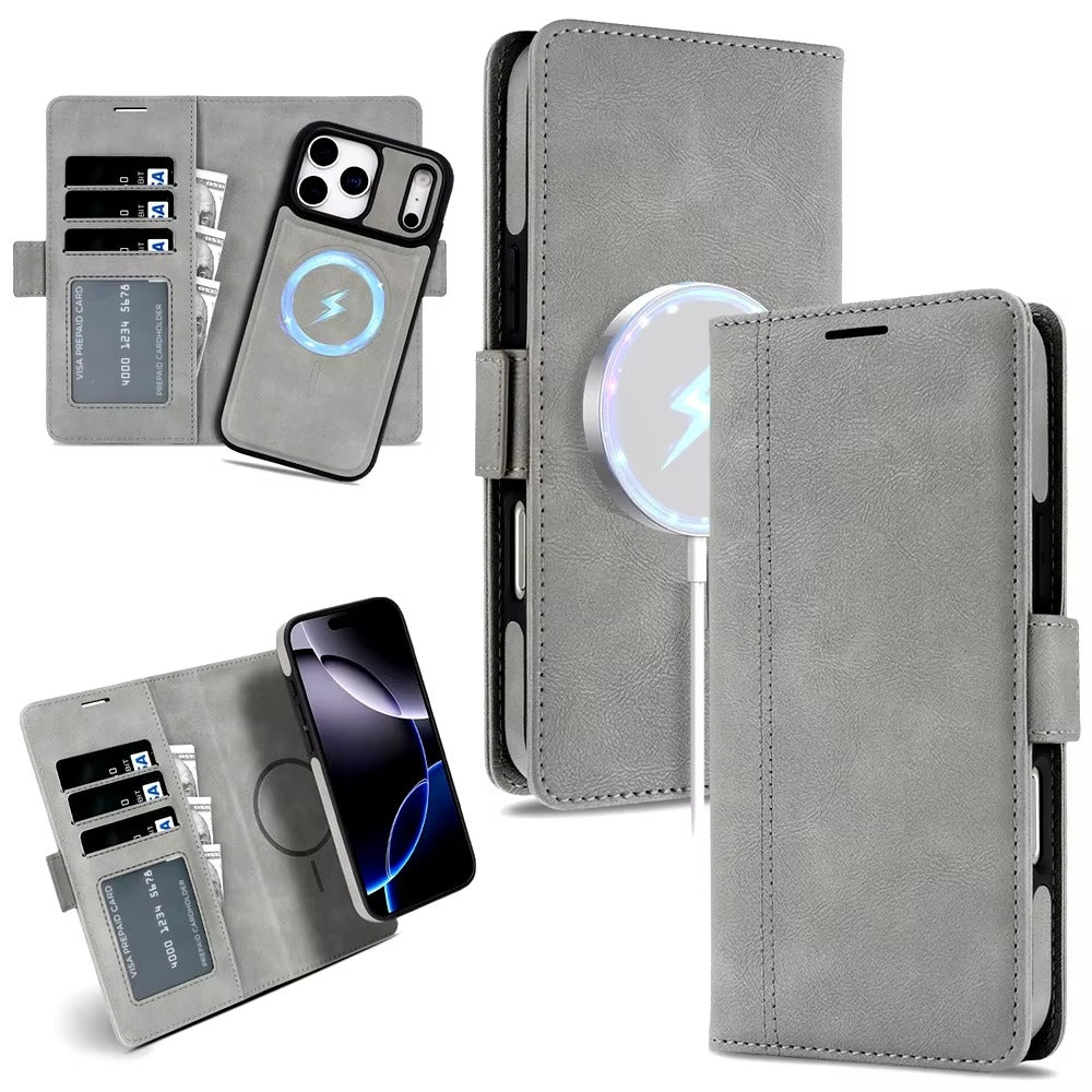 Elite iPhone Magnetic Leather Wallet Case, MagSafe-Compatible Flip Card Holder with Dual-Layer Shock Protection & Matte Finish