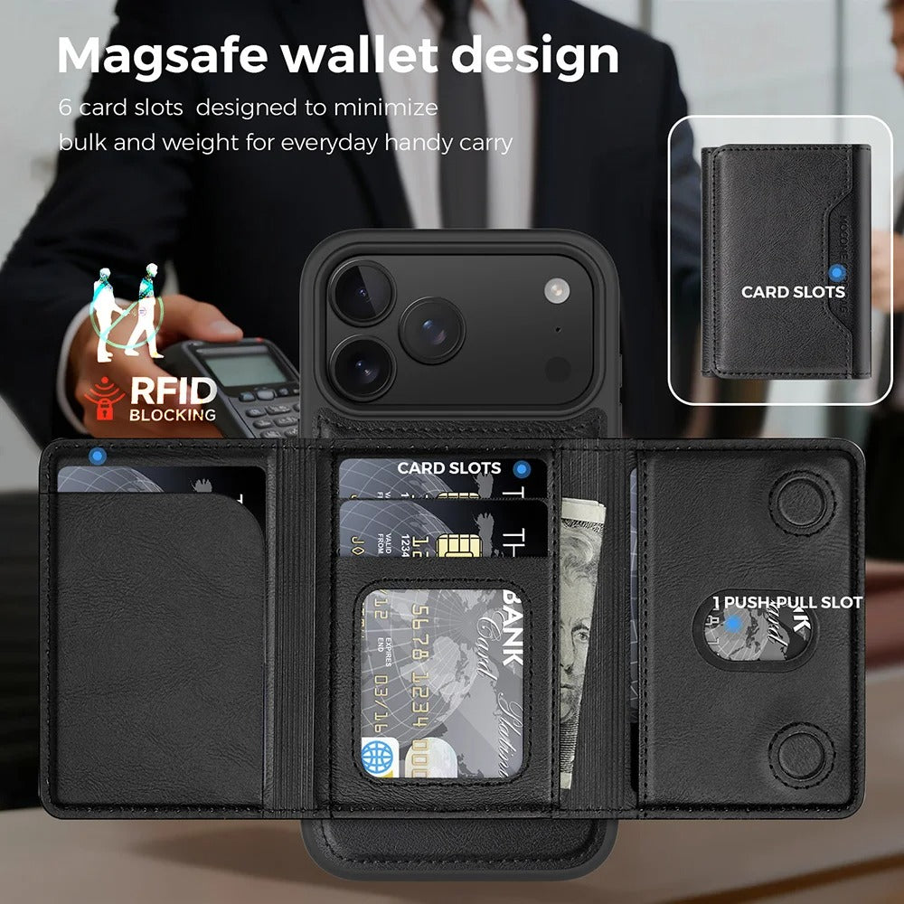 Elite iPhone Magnetic PU Leather Wallet Case, MagSafe-Compatible Card Holder with Shock Protection & Secure Storage