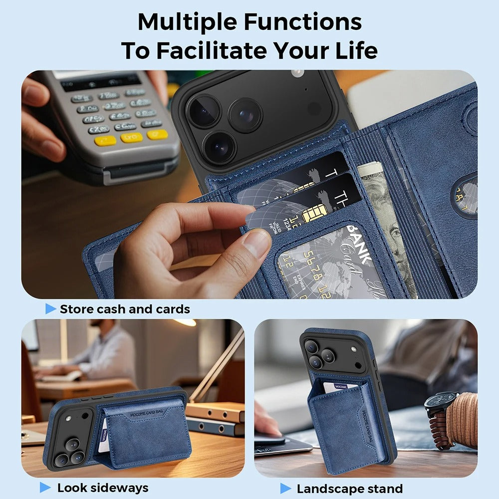 Elite iPhone Magnetic PU Leather Wallet Case, MagSafe-Compatible Card Holder with Shock Protection & Secure Storage