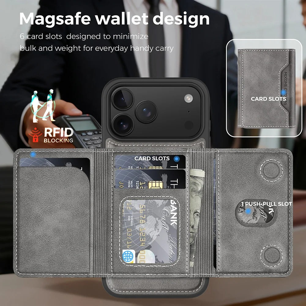 Elite iPhone Magnetic PU Leather Wallet Case, MagSafe-Compatible Card Holder with Shock Protection & Secure Storage
