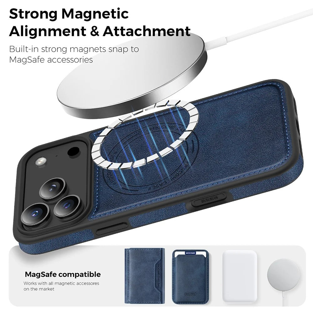 Elite iPhone Magnetic PU Leather Wallet Case, MagSafe-Compatible Card Holder with Shock Protection & Secure Storage