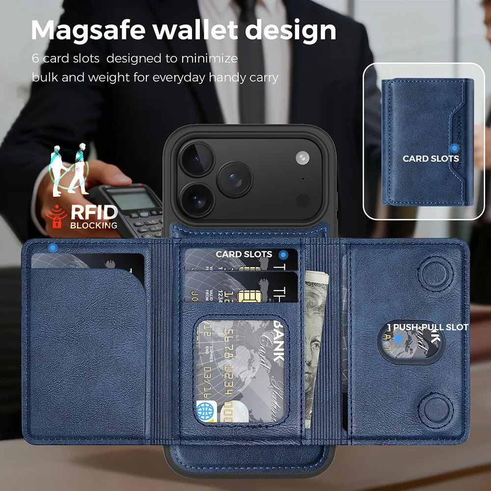 Elite iPhone Magnetic PU Leather Wallet Case, MagSafe-Compatible Card Holder with Shock Protection & Secure Storage