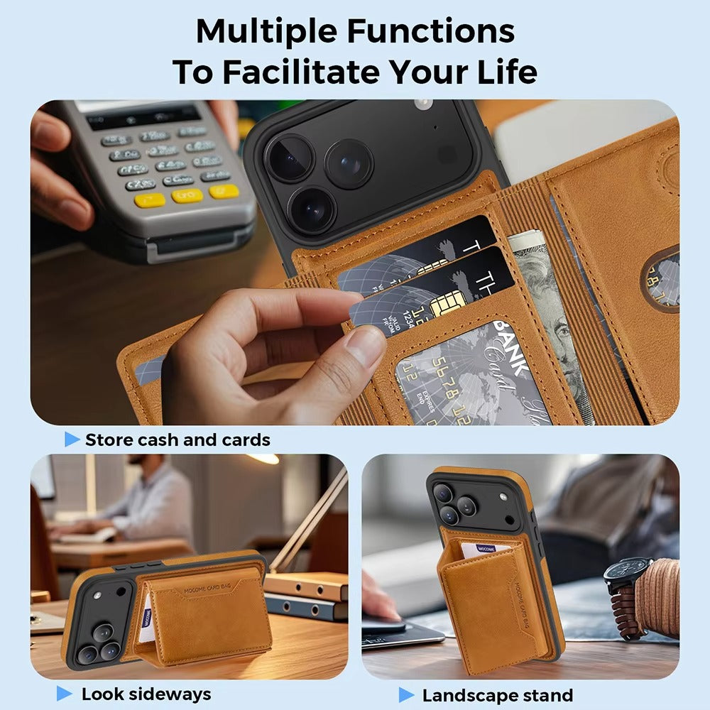 Elite iPhone Magnetic PU Leather Wallet Case, MagSafe-Compatible Card Holder with Shock Protection & Secure Storage