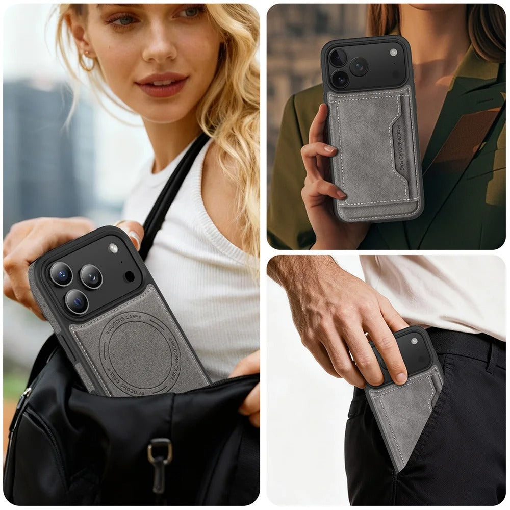 Elite iPhone Magnetic PU Leather Wallet Case, MagSafe-Compatible Card Holder with Shock Protection & Secure Storage