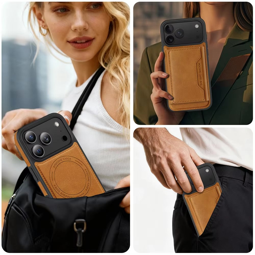 Elite iPhone Magnetic PU Leather Wallet Case, MagSafe-Compatible Card Holder with Shock Protection & Secure Storage