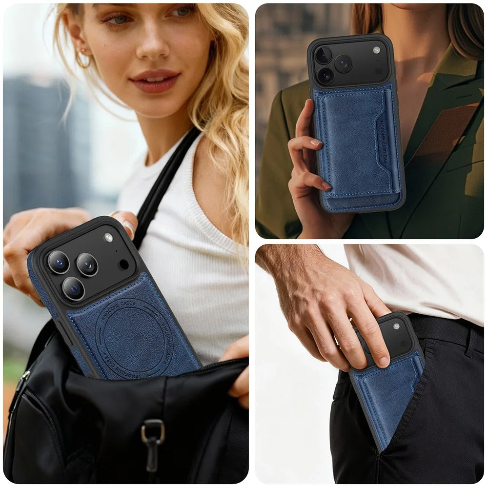 Elite iPhone Magnetic PU Leather Wallet Case, MagSafe-Compatible Card Holder with Shock Protection & Secure Storage