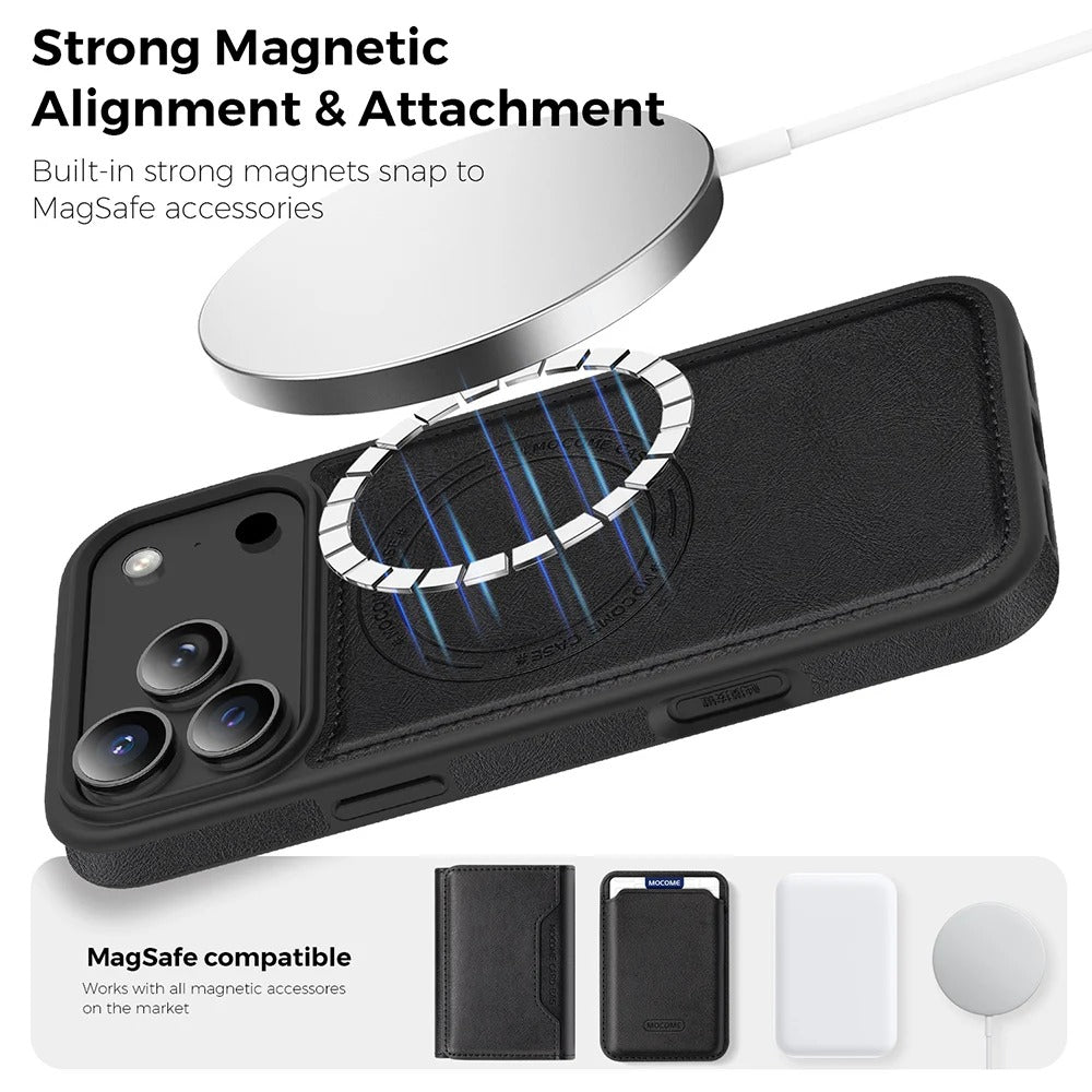 Elite iPhone Magnetic PU Leather Wallet Case, MagSafe-Compatible Card Holder with Shock Protection & Secure Storage
