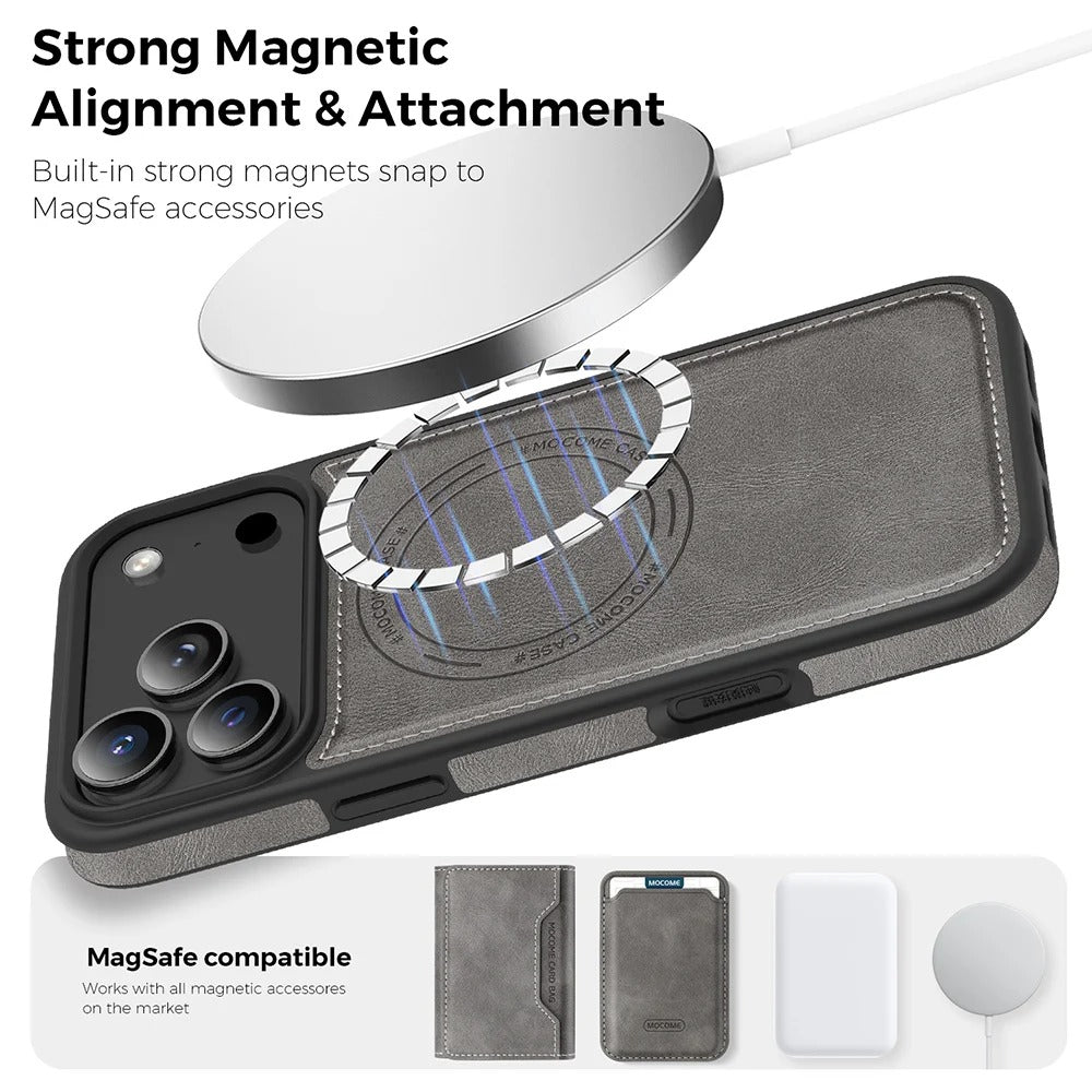Elite iPhone Magnetic RFID Leather Wallet Case, MagSafe-Compatible Card Holder with Shock Protection & Secure Storage