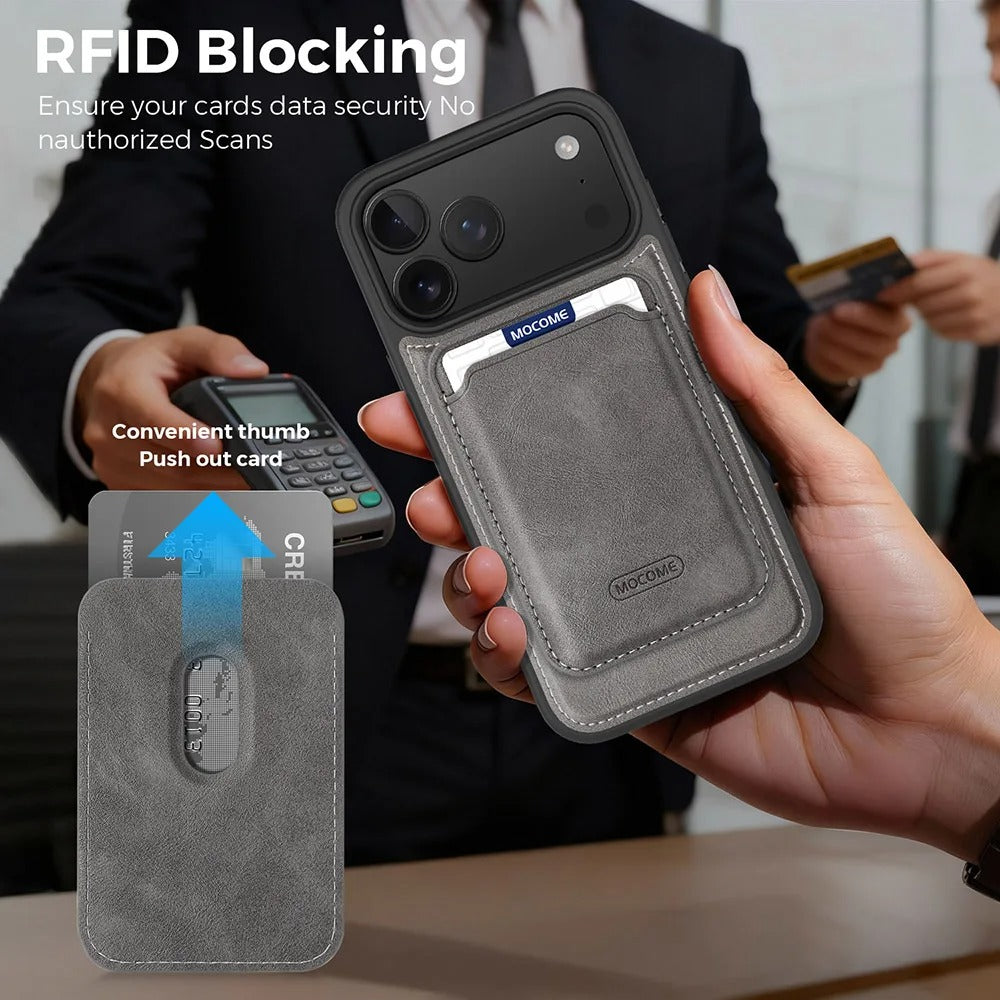 Elite iPhone Magnetic RFID Leather Wallet Case, MagSafe-Compatible Card Holder with Shock Protection & Secure Storage