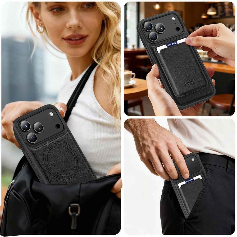 Elite iPhone Magnetic RFID Leather Wallet Case, MagSafe-Compatible Card Holder with Shock Protection & Secure Storage