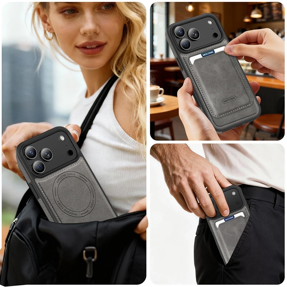 Elite iPhone Magnetic RFID Leather Wallet Case, MagSafe-Compatible Card Holder with Shock Protection & Secure Storage