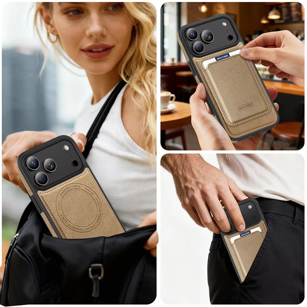 Elite iPhone Magnetic RFID Leather Wallet Case, MagSafe-Compatible Card Holder with Shock Protection & Secure Storage