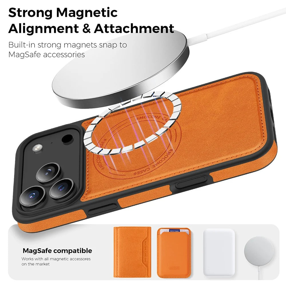 Elite iPhone Magnetic RFID Leather Wallet Case, MagSafe-Compatible Card Holder with Shock Protection & Secure Storage