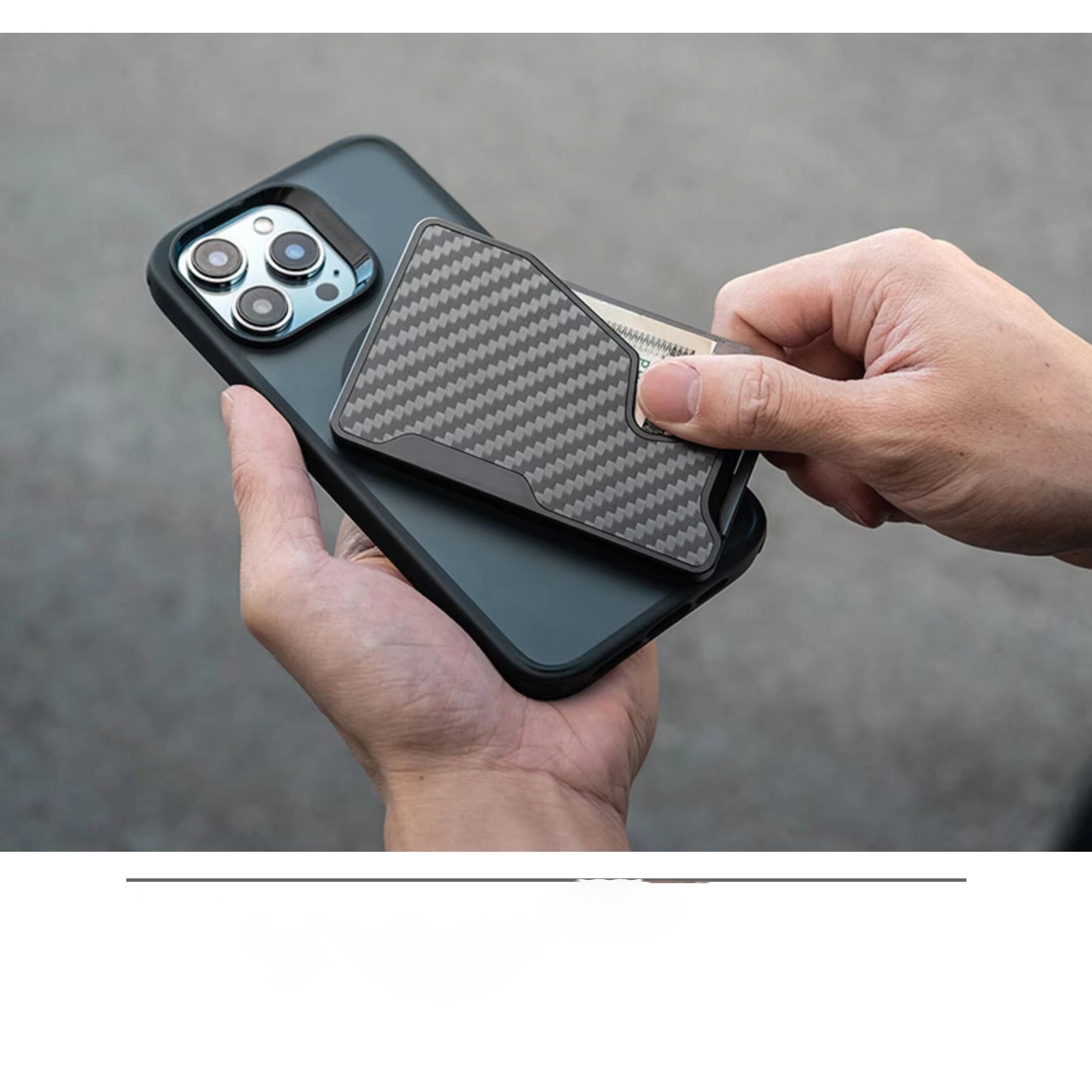Elite iPhone Magnetic Wallet Card Holder, Carbon Fiber & Aluminum Slim Case with Automatic Pop-Up Card Access, MagSafe-Compatible Anti-Fingerprint Design