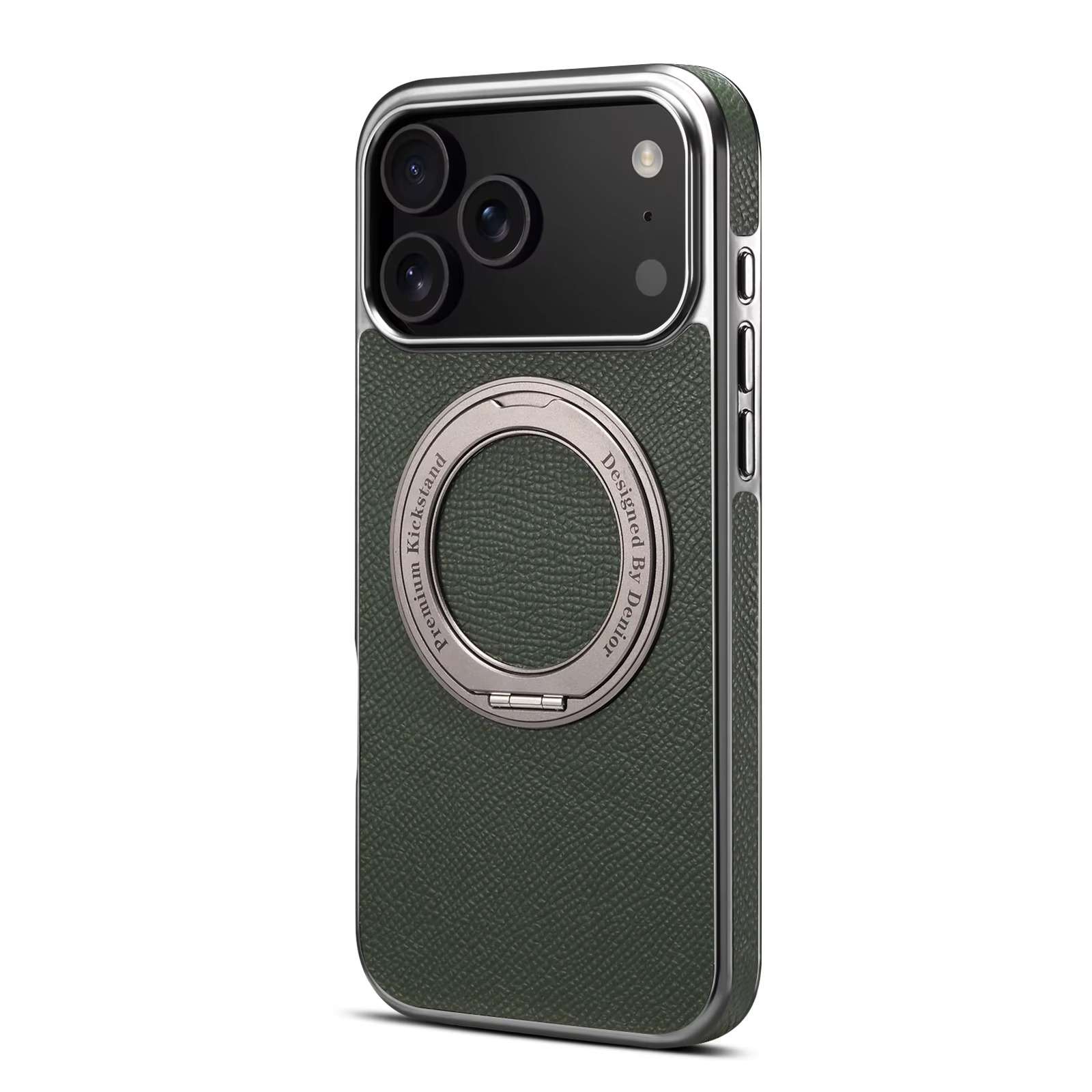 High-End Magnetic iPhone Case — Genuine Cowhide Leather Full Coverage with Invisible Ring Bracket, Shockproof Anti-Fingerprint Slim Design