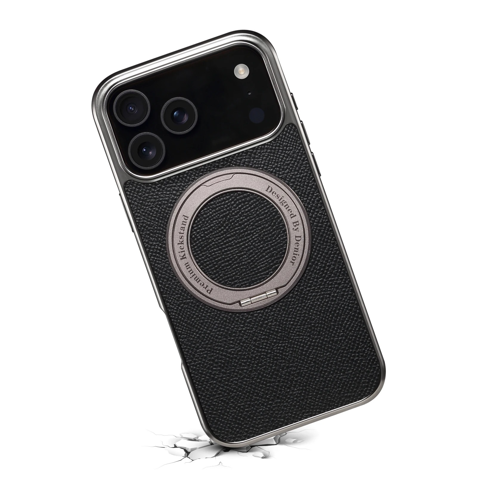 High-End Magnetic iPhone Case — Genuine Cowhide Leather Full Coverage with Invisible Ring Bracket, Shockproof Anti-Fingerprint Slim Design