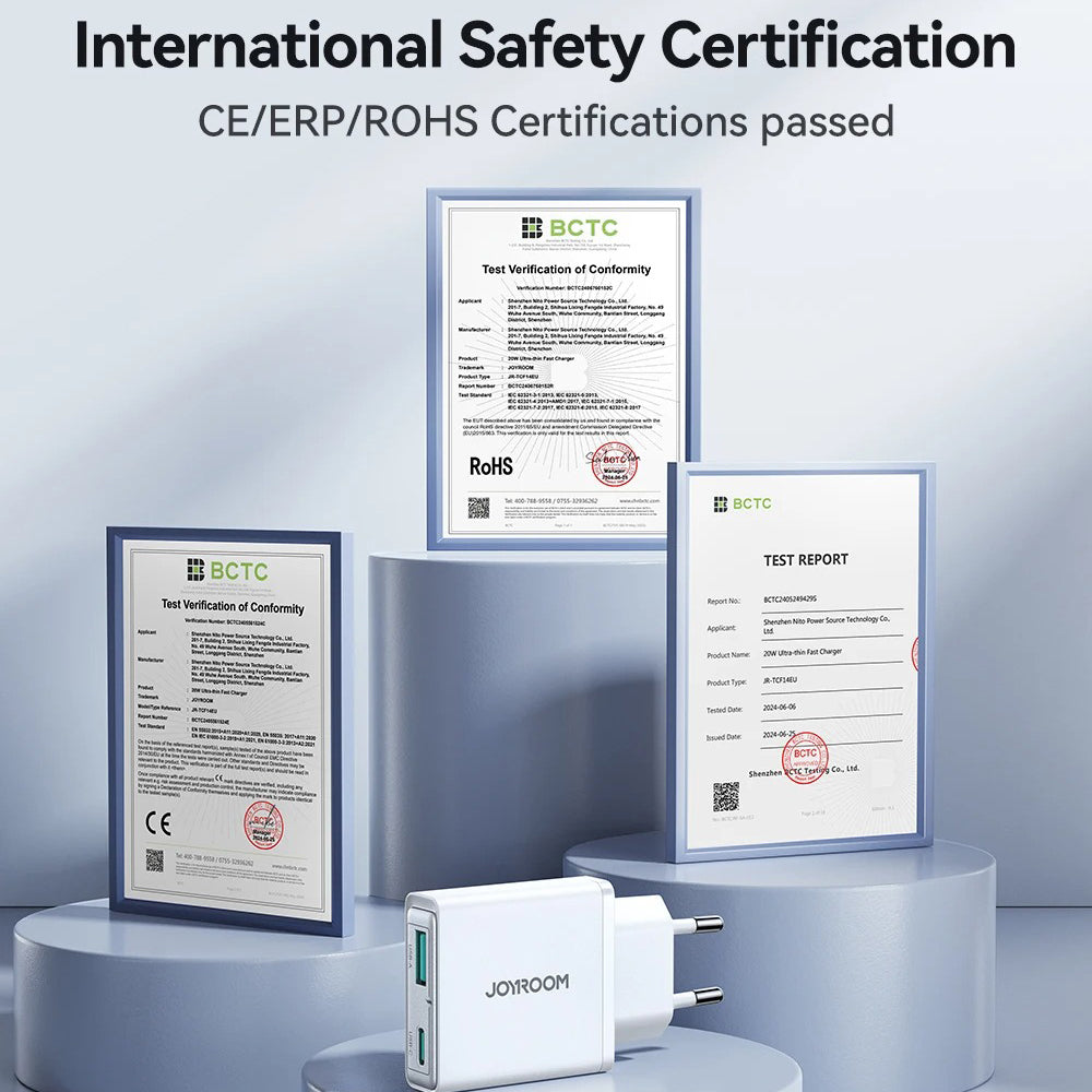 High-Quality 20W GaN Fast Wall Charger with USB-C PD & USB-A QC 3.0, Dual-Port Charging, Slim Lightweight Travel Power Adapter