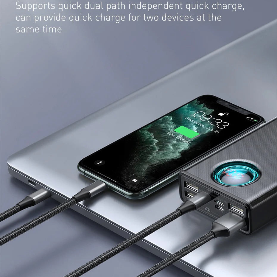 High-Quality 65W Fast Charging Power Bank 30000mAh with Built-In Cables, PD Two-Way Quick Charge External Battery Pack