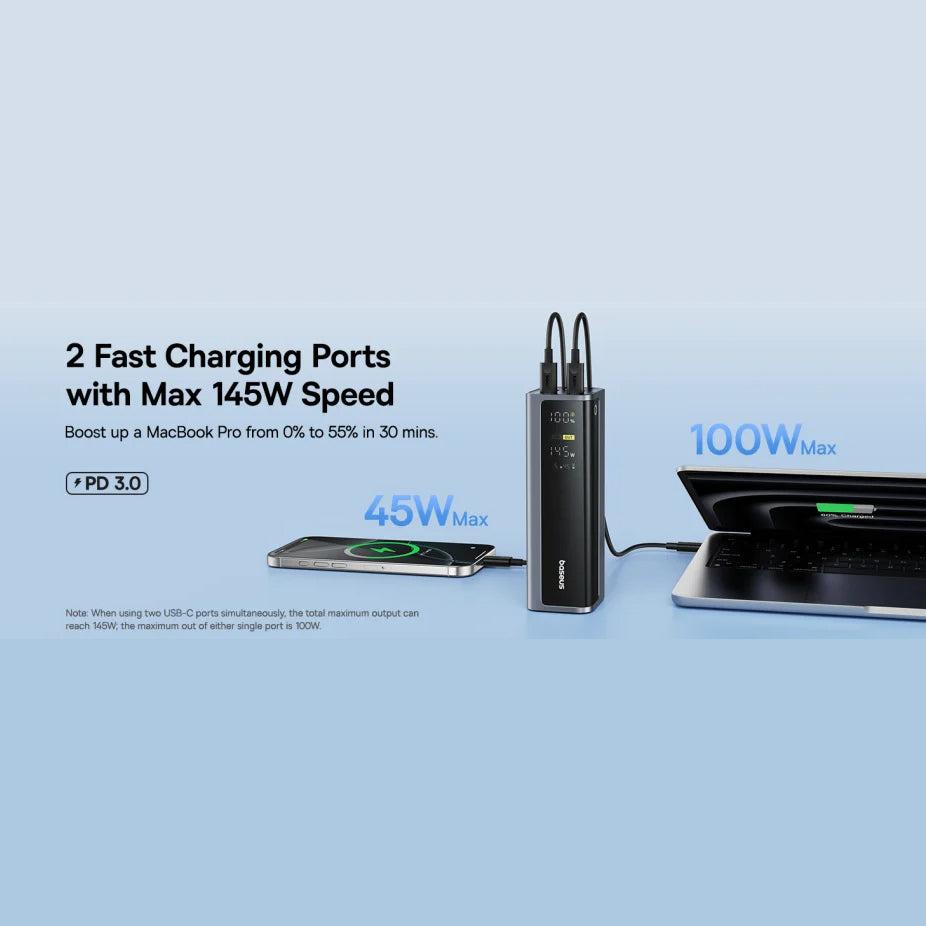 High-Quality 65W Fast Charging Power Bank 30000mAh with Built-In Cables, PD Two-Way Quick Charge External Battery Pack