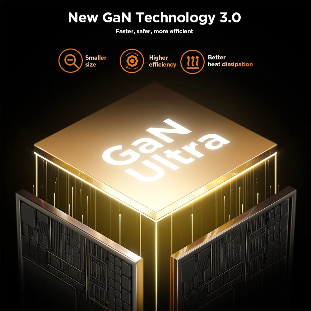 High-Quality 65W GaN Fast Charger with Built-In Retractable USB-C Cable, Dual USB Output, Compact Foldable Design, Multi-Device Travel Wall Adapter