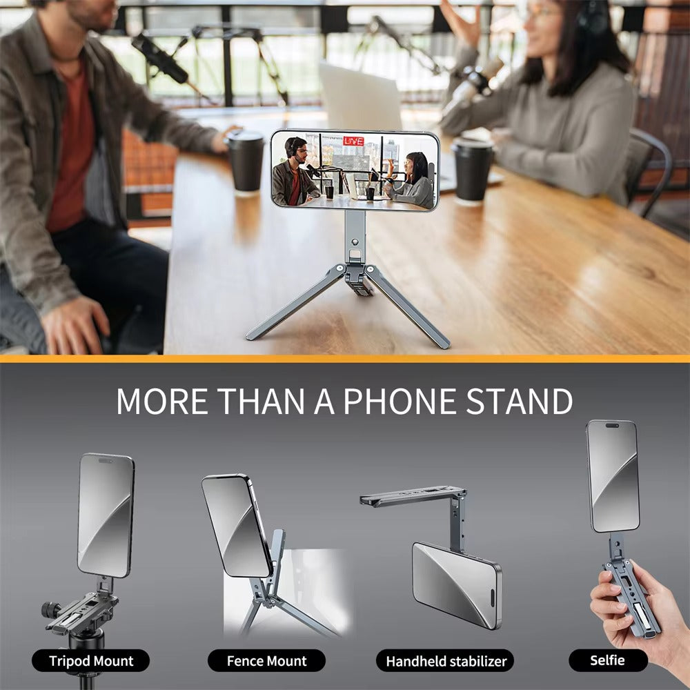 High-Quality MagSafe Pocket Phone Tripod, Foldable Magnetic Stand with Ring Grip, Cold Shoe Mount & 1/4″ Screw Adapter