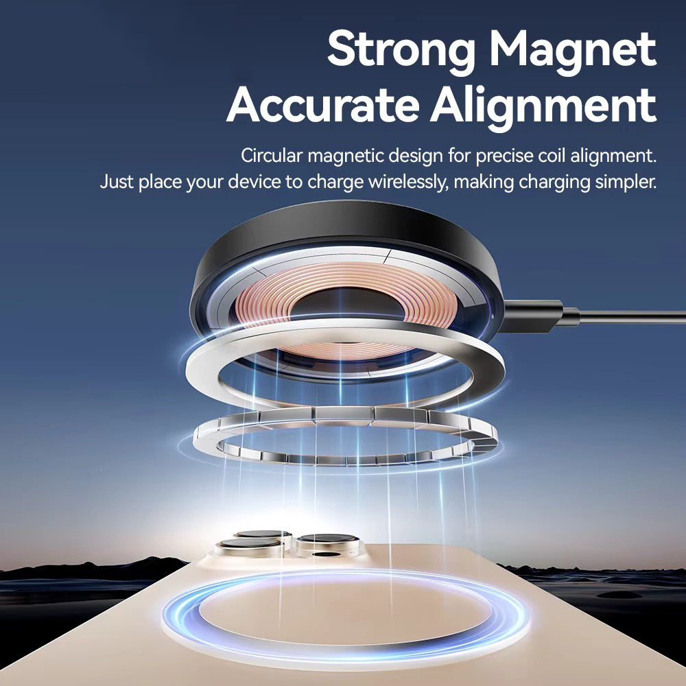 High-Quality Magnetic Wireless Charger Dock with 15W Fast Charging, Stable Stand Design & USB-C Power Input