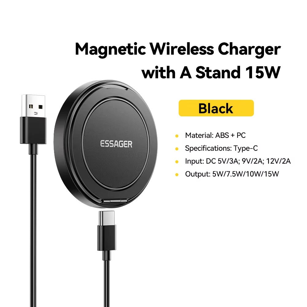 High-Quality Magnetic Wireless Charger Dock with 15W Fast Charging, Stable Stand Design & USB-C Power Input