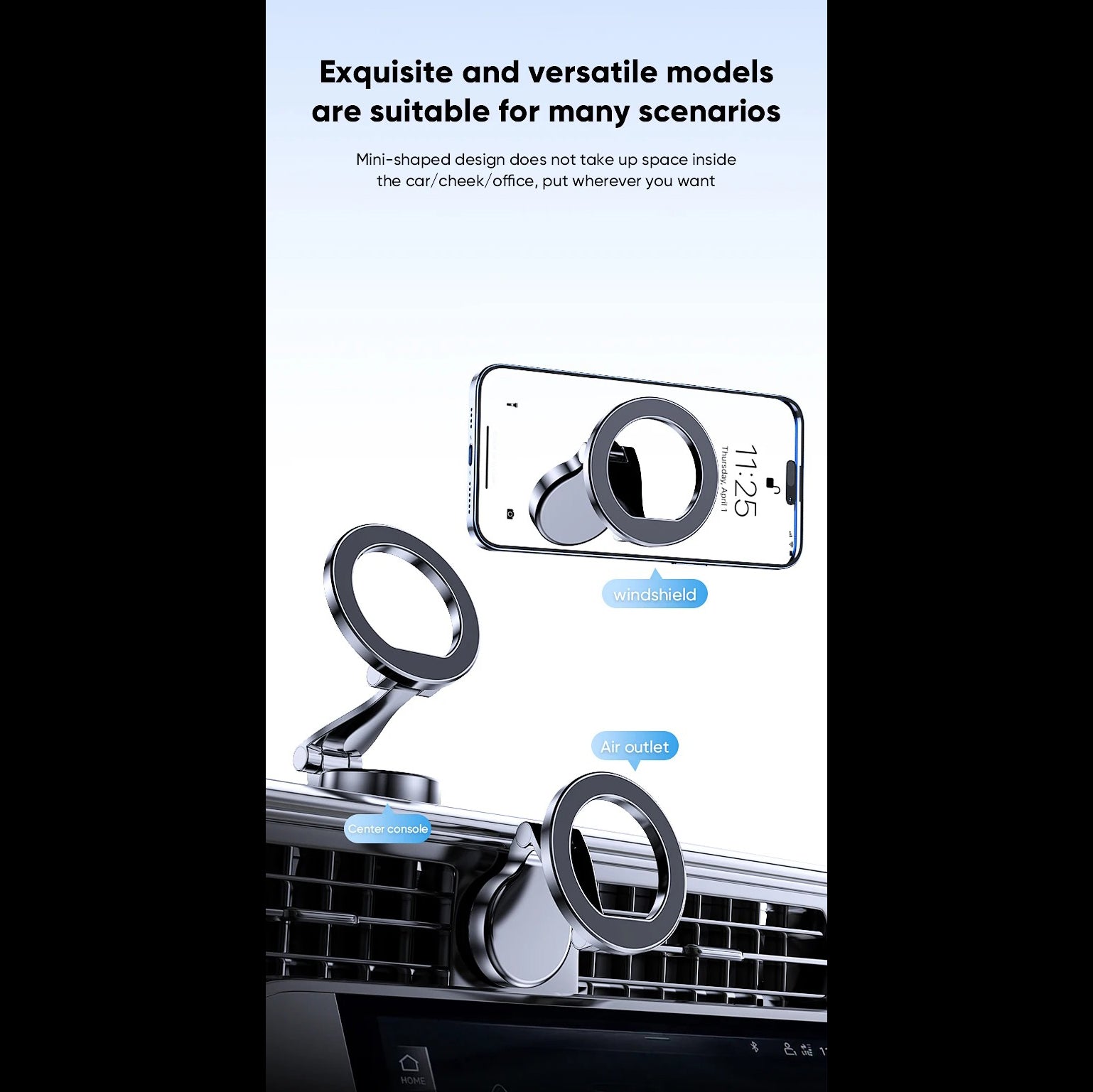 High-Quality iPhone MagSafe Magnetic Car Phone Holder, 360° Rotating Metal Mount with Strong Magnetic Grip for Dashboard Use