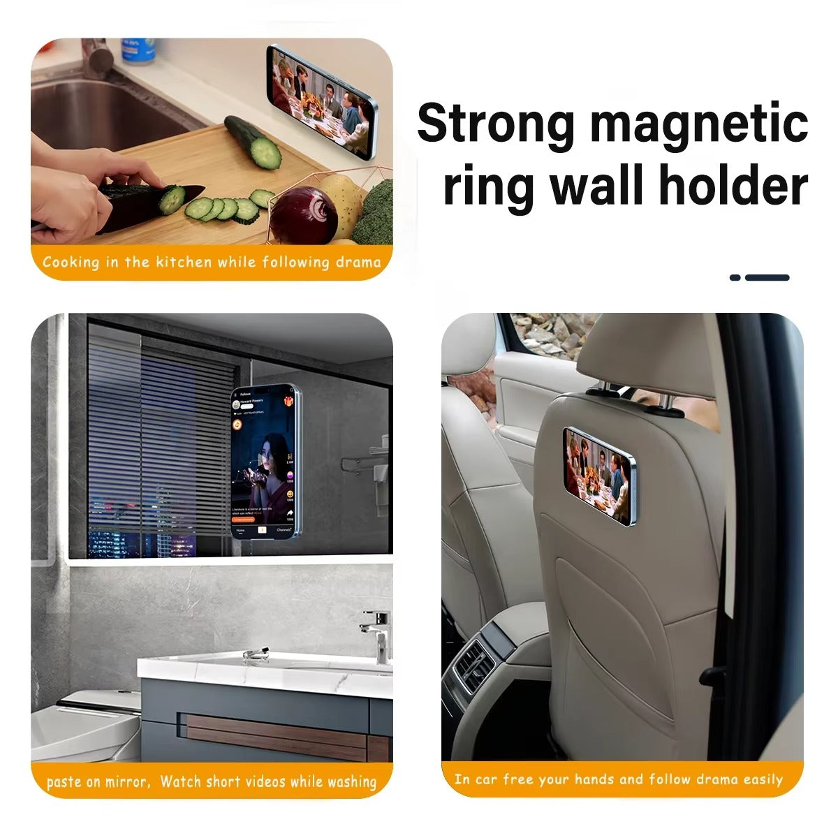 High-Quality iPhone MagSafe Magnetic Ring Holder, Universal Steel Wall & Car Phone Stand with Strong Magnetic Mount for Secure Hands-Free Use
