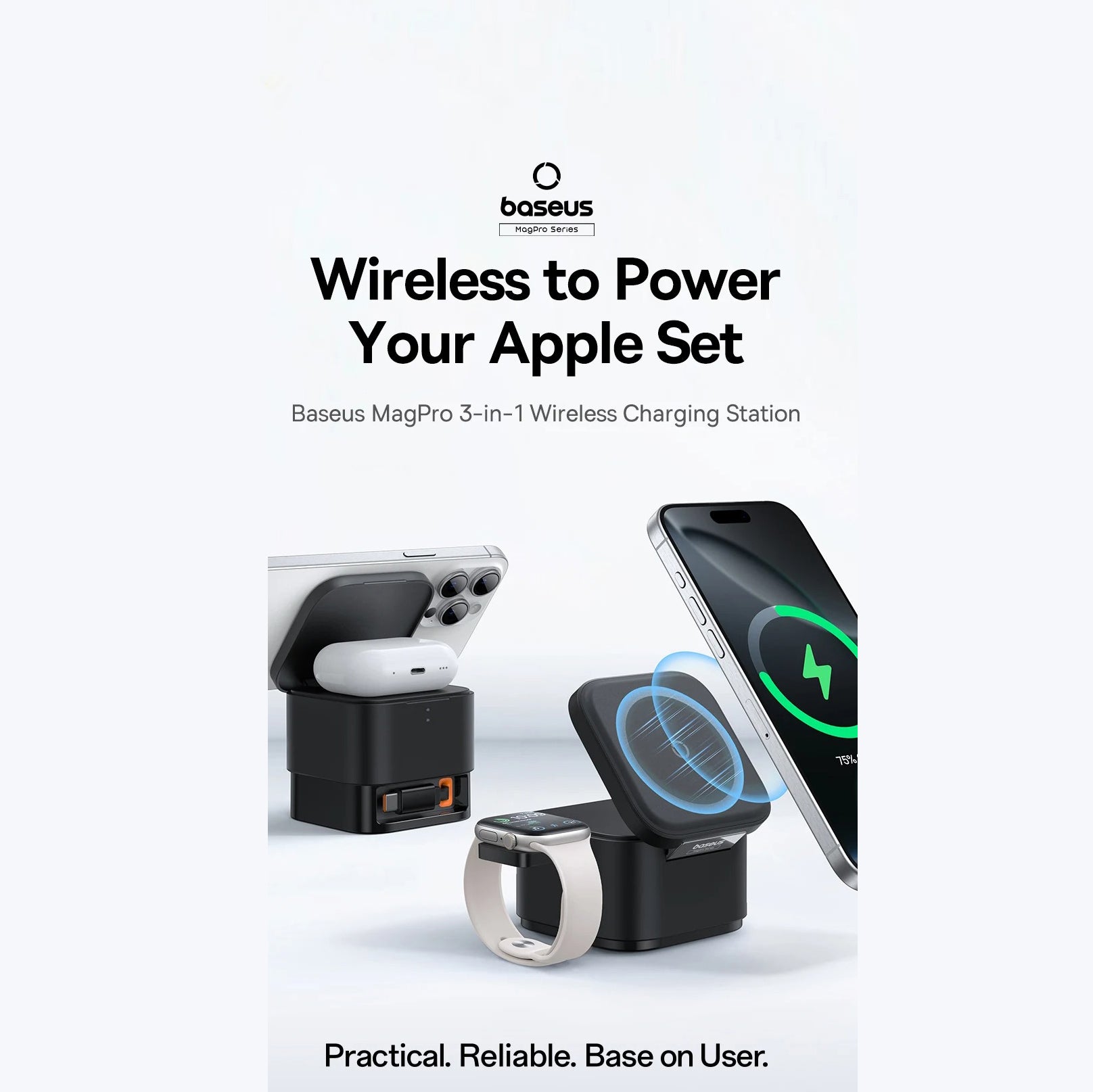 Luxury 3-in-1 Magnetic Wireless Charger Stand with 25W Fast Charging, 15W Wireless Output, Desktop Dock for Phones & Earphones