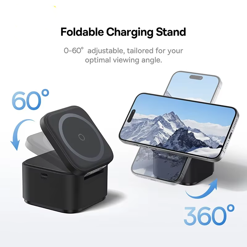 Luxury 3-in-1 Magnetic Wireless Charger Stand with 25W Fast Charging, 15W Wireless Output, Desktop Dock for Phones & Earphones