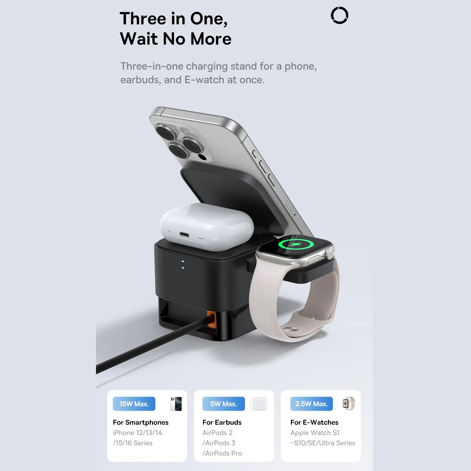 Luxury 3-in-1 Magnetic Wireless Charger Stand with 25W Fast Charging, 15W Wireless Output, Desktop Dock for Phones & Earphones