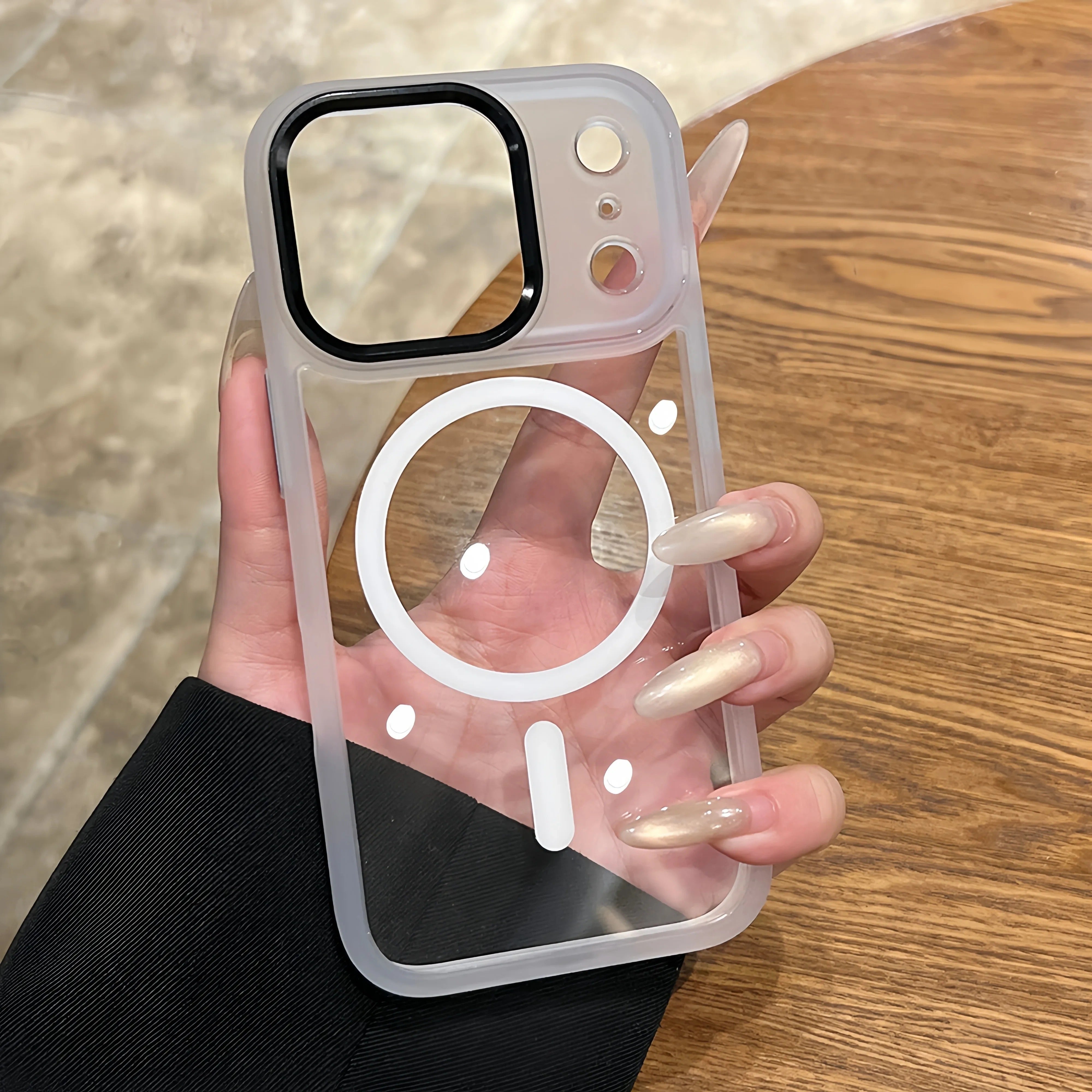 Luxury iPhone Case — Acrylic MagSafe Transparent PC+TPU Full Coverage with Camera Lens Protection, Shockproof, Anti-Fingerprint, Wireless-Charging Compatible Design