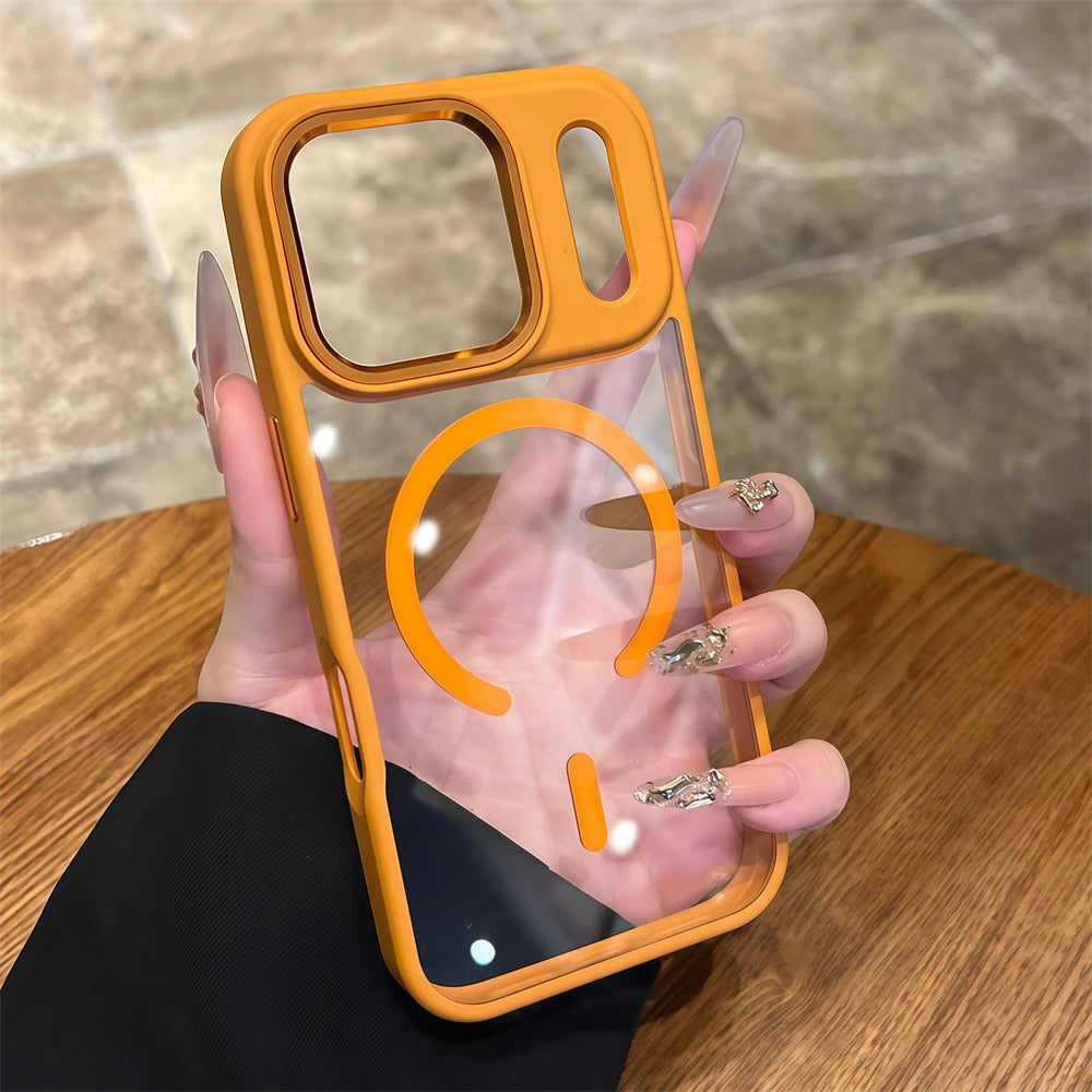 Luxury iPhone Case — Acrylic MagSafe Transparent PC+TPU Full Coverage with Camera Lens Protection, Shockproof, Anti-Fingerprint, Wireless-Charging Compatible Design