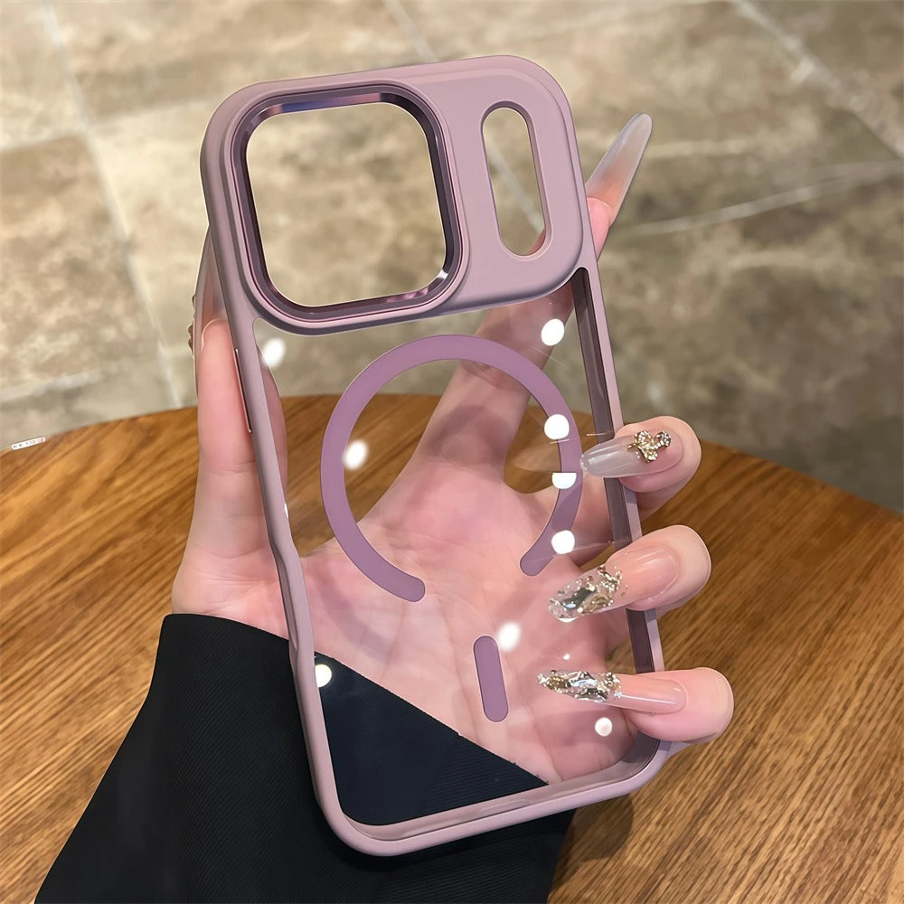 Luxury iPhone Case — Acrylic MagSafe Transparent PC+TPU Full Coverage with Camera Lens Protection, Shockproof, Anti-Fingerprint, Wireless-Charging Compatible Design