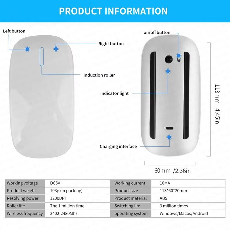 Luxury Apple Magic Mouse – Wireless Bluetooth Multi-Touch Mouse for MacBook, iMac & iPad