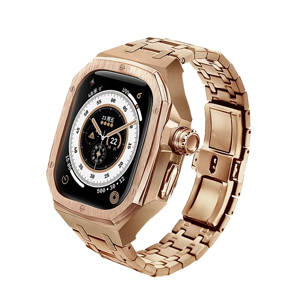 Luxury Apple Watch Stainless Steel Case & Strap Mod Kit, Premium Upgrade Protective Frame & Metal Band Set