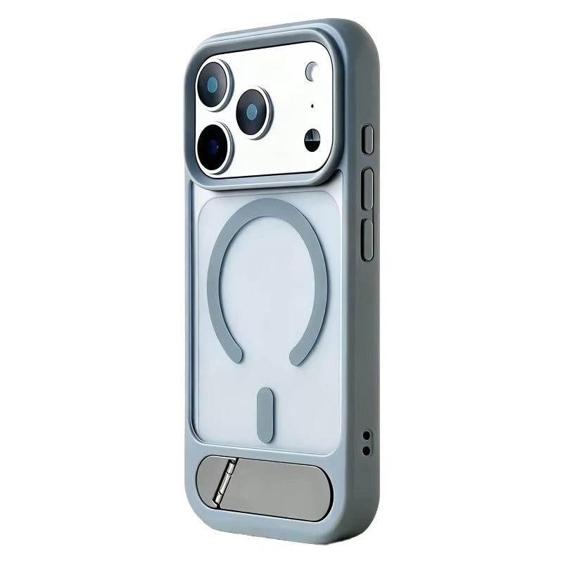 Luxury iPhone Case — Foldable Magnetic MagSafe Compatible Half-Wrapped PC Cover with Matte Finish, Shockproof, Anti-Fingerprint, Stand Holder, Non-Slip Design