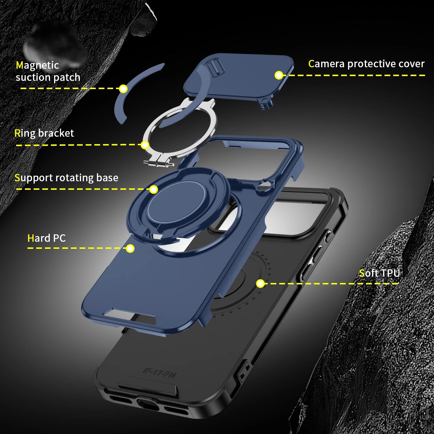 Luxury Heavy-Duty iPhone Case — Rugged Armor Magnetic Bracket with Shockproof PC Cover, Anti-Fingerprint, Anti-Scratch Protection