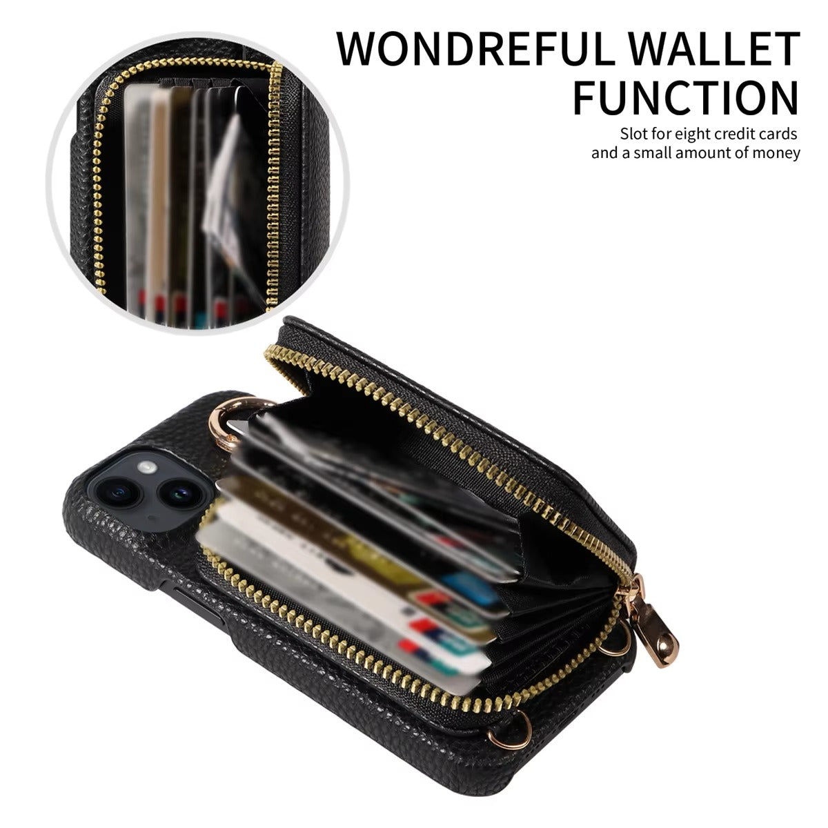 Luxury Leather Wallet iPhone Case — PU Leather Cover with Card Slots, Lanyard Strap, Shockproof Anti-Scratch Design, Lightweight and Dustproof