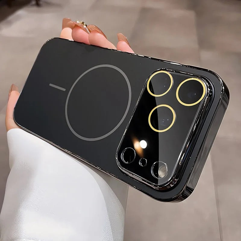 Luxury iPhone Case — MagSafe Shockproof Hard PC Cover with Tempered-Glass Camera Protection and Anti-Fingerprint Color-Collision Design