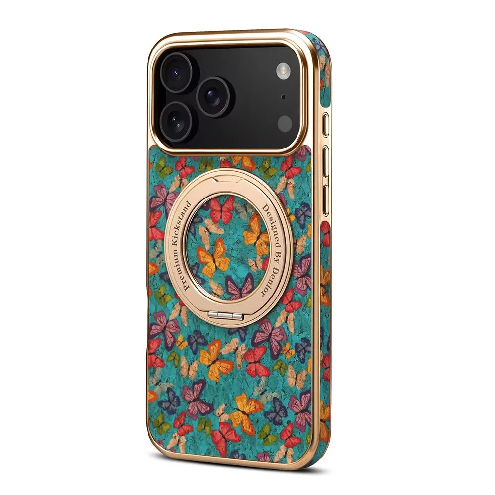 Luxury iPhone Case — Magnetic PU Leather Shockproof Full-Coverage Cover with 360° Alloy Stand and Non-Slip Grip