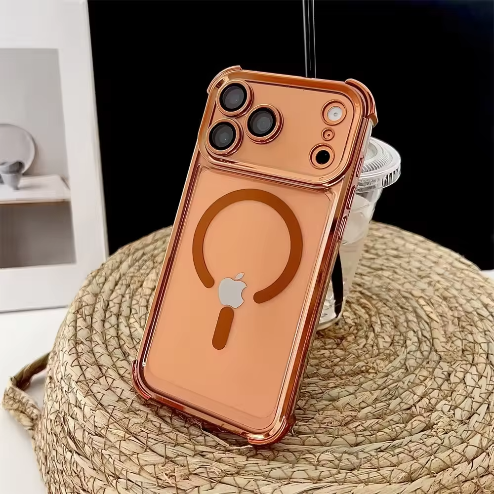 Luxury iPhone Case — Plating Transparent Shockproof Magnetic Cover, MagSafe Compatible, Wireless-Charging, Anti-Fingerprint, Full Protection